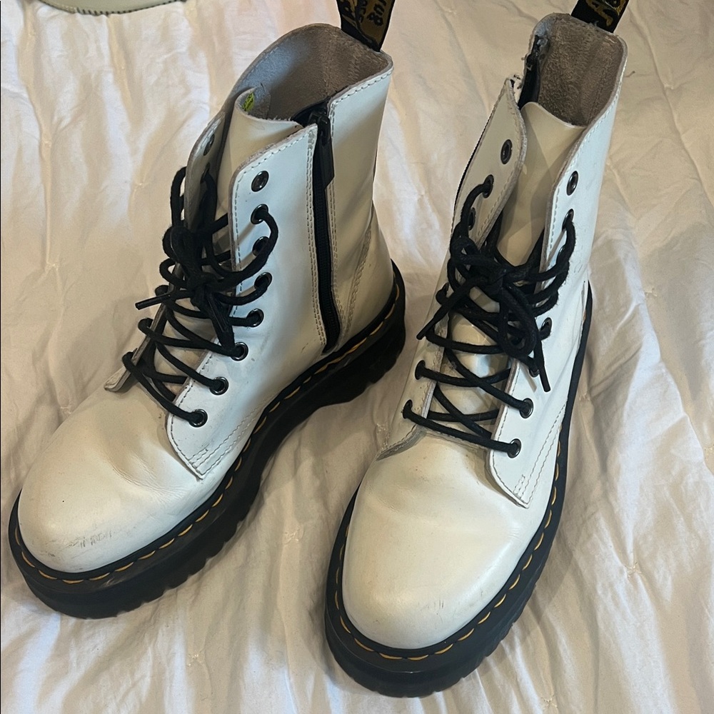 Dr. Martens White Lace-Up Combat Boots with Black Soles